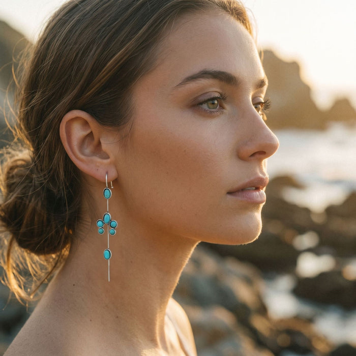Wholesale 3pcs Turquoise Flower Vintage Bohemian Long Earrings