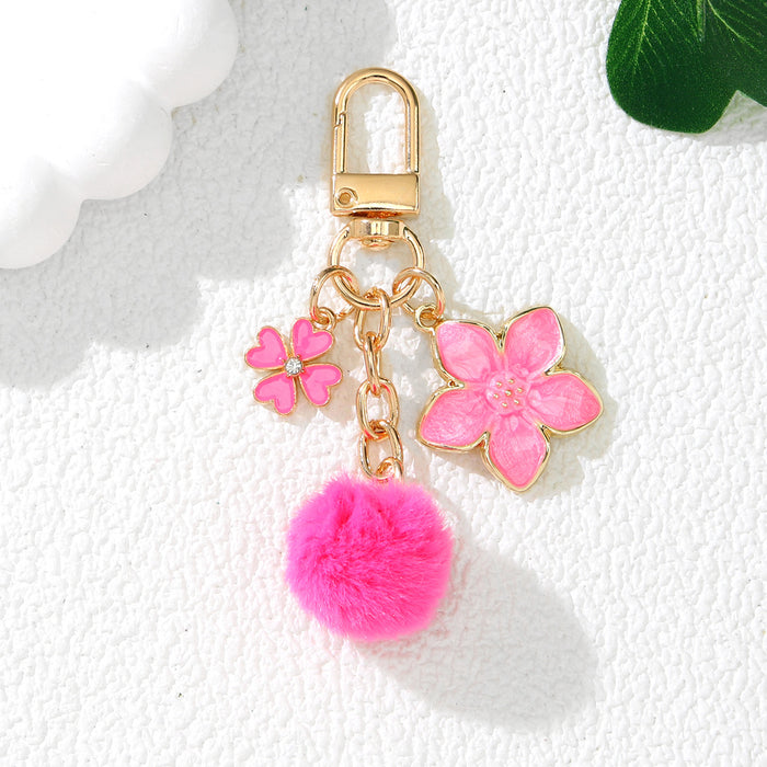 Wholesale Cute Cherry Blossom Flower Alloy Keychain Pendant Purple Decorative Accent for Resale