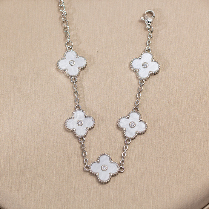 Wholesale Copper Inlaid Zircon Four-Leaf Clover Jewelry Set MOQ≥2