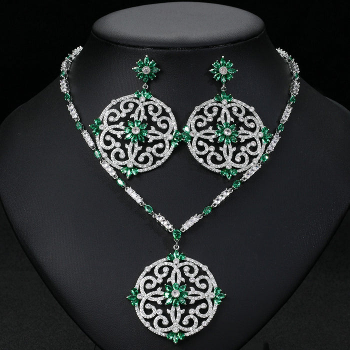 Wholesale Dubai India Zircon Necklace Earrings Set Chain Bridal Women Jewelry