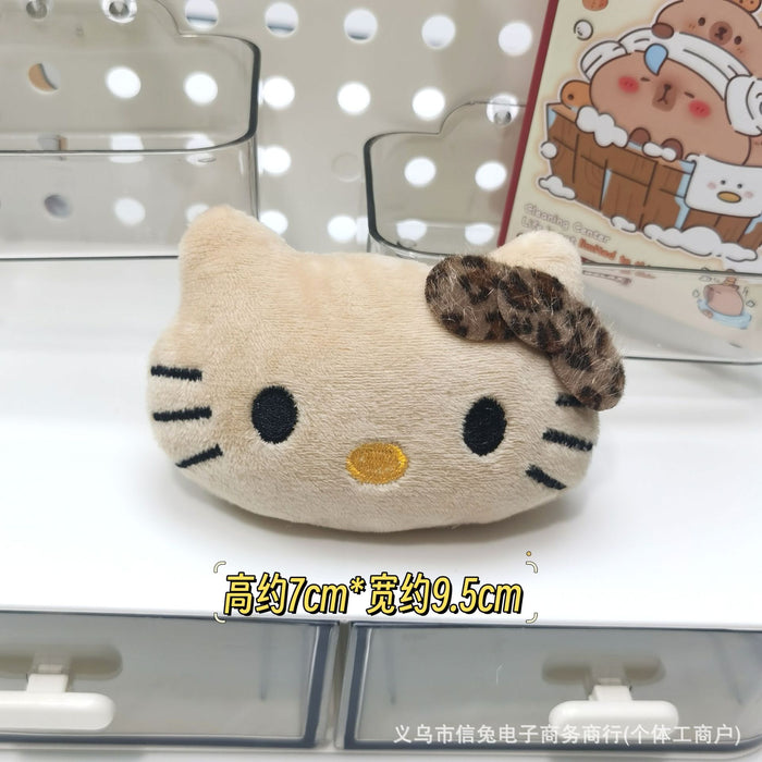 Wholesale Cute Leopard Print Cat Squeaks Pendant Black Leather Plush Brooch Brown Cat Keychain Bag Decoration Accessories