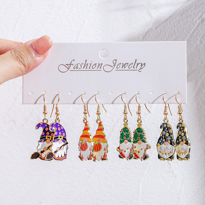 Wholesale Gnome Earring Set Gnome Witch Hat Pumpkin Christmas Lights Snowflake Egg Earrings