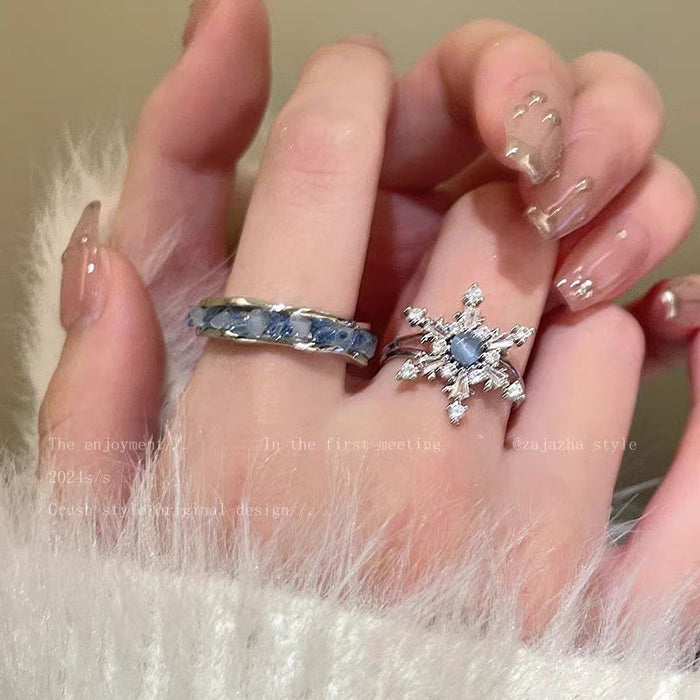 Wholesale Adjustable blue zircon snowflake ring