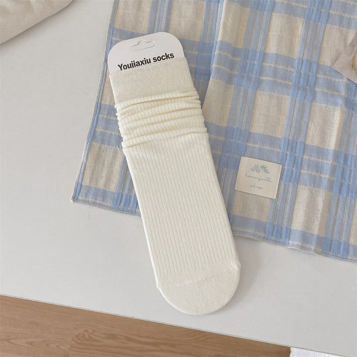 Wholesale Fine striped pile socks, simple solid color, versatile mid tube socks