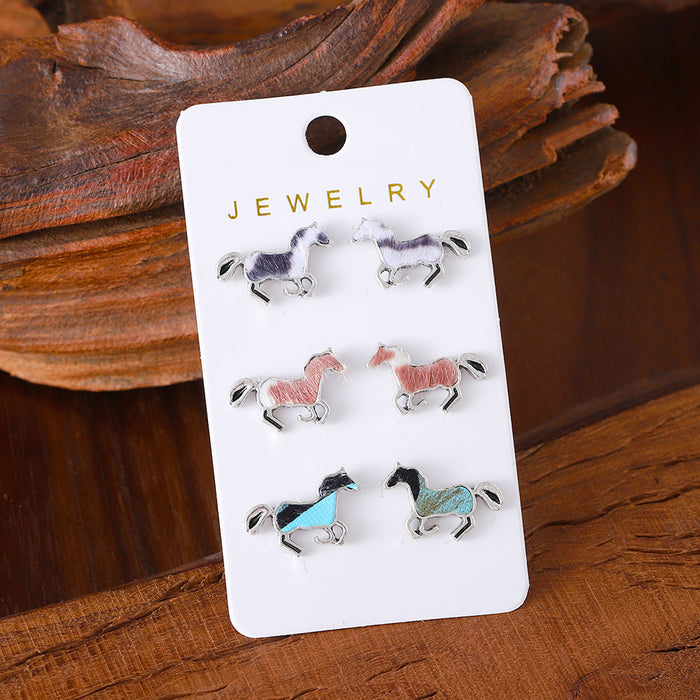 Wholesale Personalized animal series earrings set niche design cow,  sheep and horse spot alloy earrings