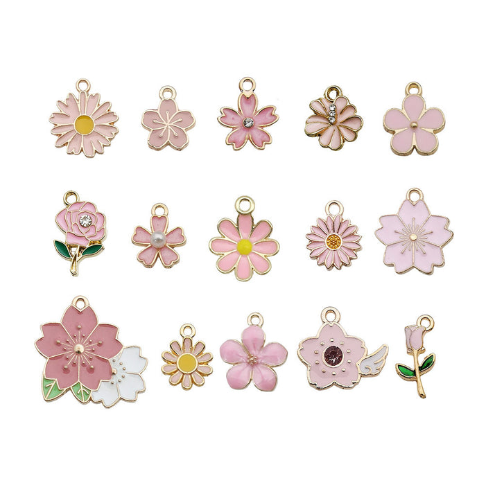 Wholesale Pink oil-sprinkled alloy simulated cherry blossom and  DIY pendant