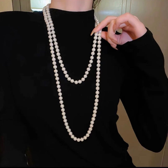 Wholesale Imitation pearl chain long necklace sweater chain with multiple loops