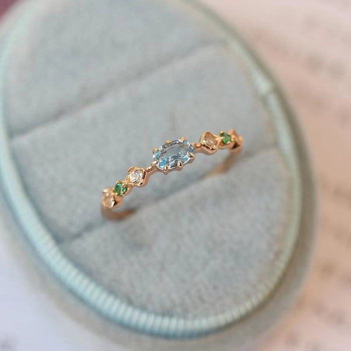Wholesale  Vintage Inlaid  Sea Blue Diamond Ring Women's Fashionable Distinctive Index Finger Joint Ring