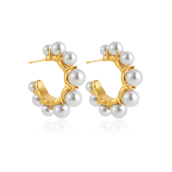 Wholesale Pearl Circle Stainless Steel Gold Plated Earrings