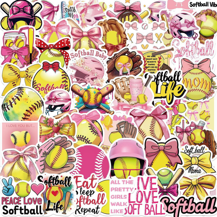 Wholesale 50pcs Pink Bow Softball Cute Inspirational Stickers