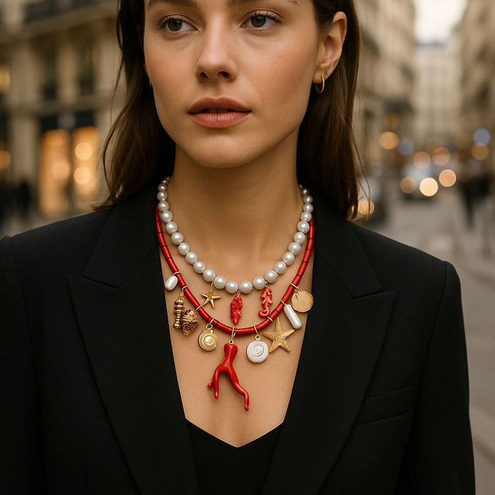 Wholesale Imitation Pearl Double Layer Stacked Wear Starfish Necklace