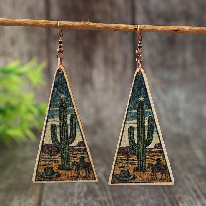 Wholesale Vintage Triangle Wooden Statemente Earrings