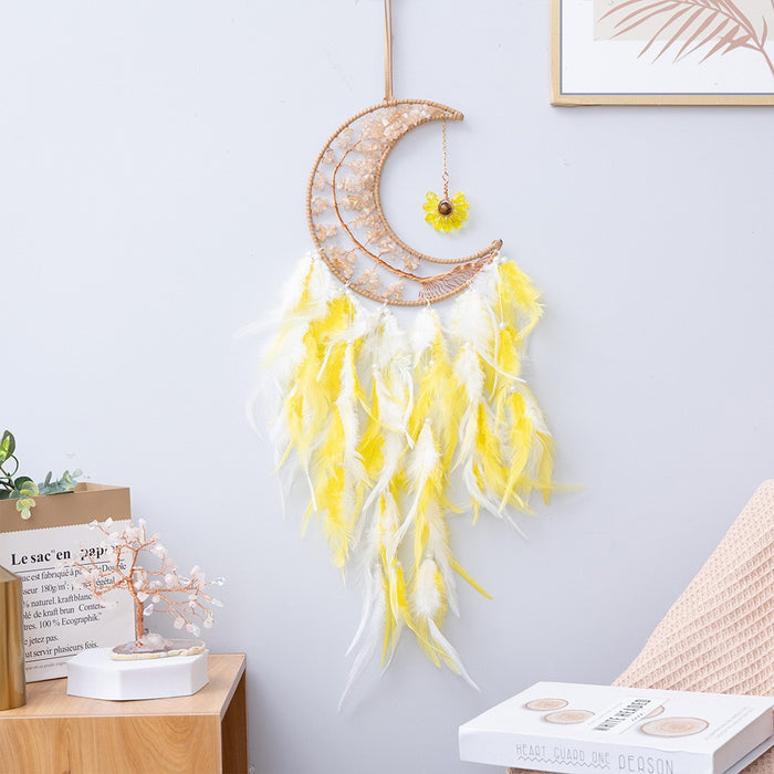 Wholesale Feather Dreamcatcher Wall Hanging with Tree of Life Design and Natural Stone Accents