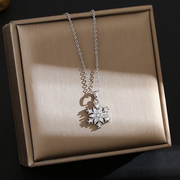 Wholesale Fully encrusted snowflake titanium steel necklace