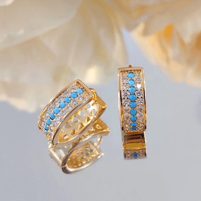 Wholesale Simulated turquoise earrings for commuting, light luxury, versatile, full diamond zircon, high-end, fashionable ear buckle