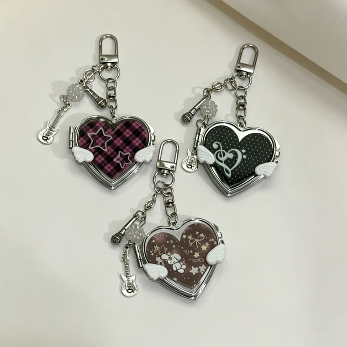 Wholesale Heart Shape Mirror Bag Charm with Butterfly Wings Alloy Electroplated Decorative Accessory