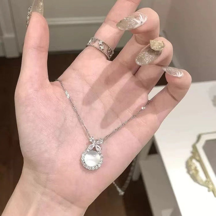 Wholesale Imitation white jade marrow bow collarbone chain flower pendant necklace