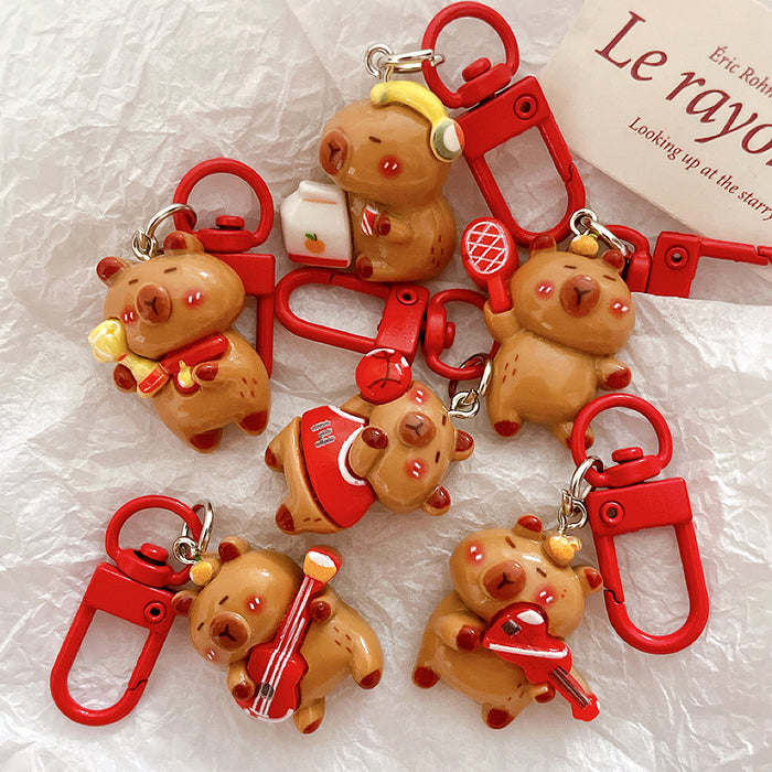 Wholesale Cute keychain pendant cartoon capybara backpack hanging accessory with accessories