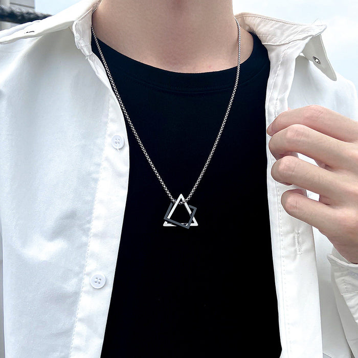 Wholesale Geometric triangle square combination titanium steel hip-hop necklace men's minimalist pendant accessory
