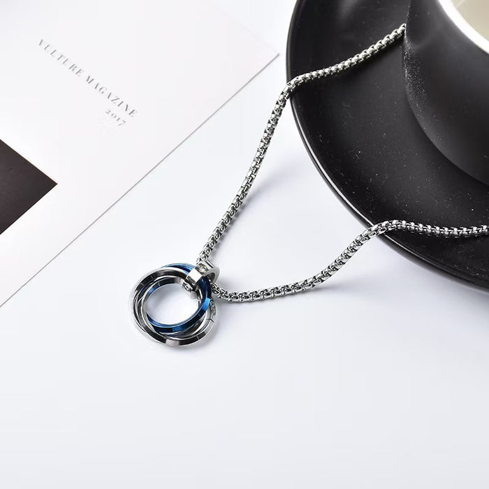 Wholesale Three ring ring necklace pendant personalized pendant sweater chain jewelry titanium steel pendant accessories
