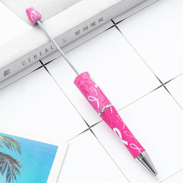 Wholesale Beadable Pens Pink Ribbons Print Plastic Pen DIY for Beaded JDC-PN-Huah137