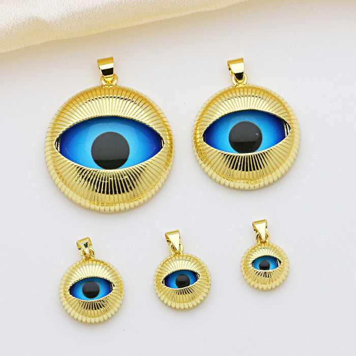 Wholesale Striped heart-shaped love heart eye devil eye copper gold-plated necklace pendant jewelry pendant