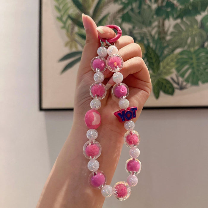 Wholesale DIY Handmade Beaded Keychain Pendant with Colorful Round Beads for Students, School Backpacks, Car Keychains