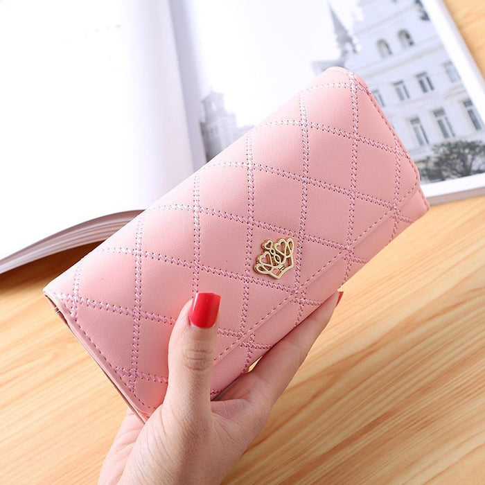 Wholesale Trendy PU Leather Large Capacity Women' s Wallet Clutch Solid Crown Pink Everyday Gift MOQ≥3