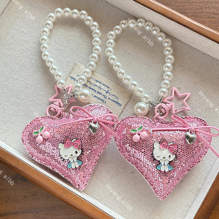 Wholesale Cartoon Cat Pink Heart Pearl Pendant Versatile Bag Accessory Trendy Girl Accessory