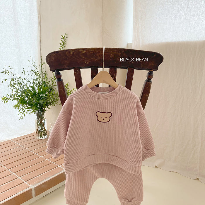 Wholesale Embroidered Bear Sweatshirt Sweatshirt Pants Children Suit JDC-CTS-WeiNiS004