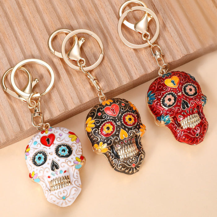 Wholesale Zinc Alloy Enamel Keychain with Mandala Skull Design Trendy Car Key Accessory for Gift Boutique