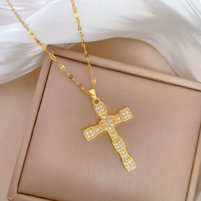 Wholesale Cross Full Diamond Titanium Steel Necklace JDC-NE-LiGe015