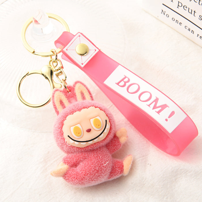 Wholesale Flocking Yoga Little Monster Keychain Small Pendant Cartoon Cute Doll Keychain Small Gift