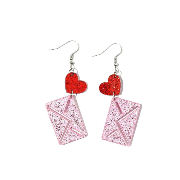 Wholesale Acrylic Heart Envelope 2D Earrings Valentine' s Day Fashion Accessory MOQ≥2