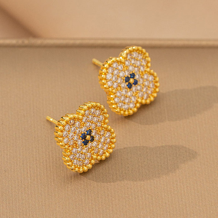 Wholesale Copper-plated zirconium titanium steel four-leaf clover necklace set