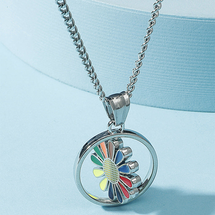 Wholesale Colorful Rotating Daisy Pendant Necklace JDC-NE-ChengHan020