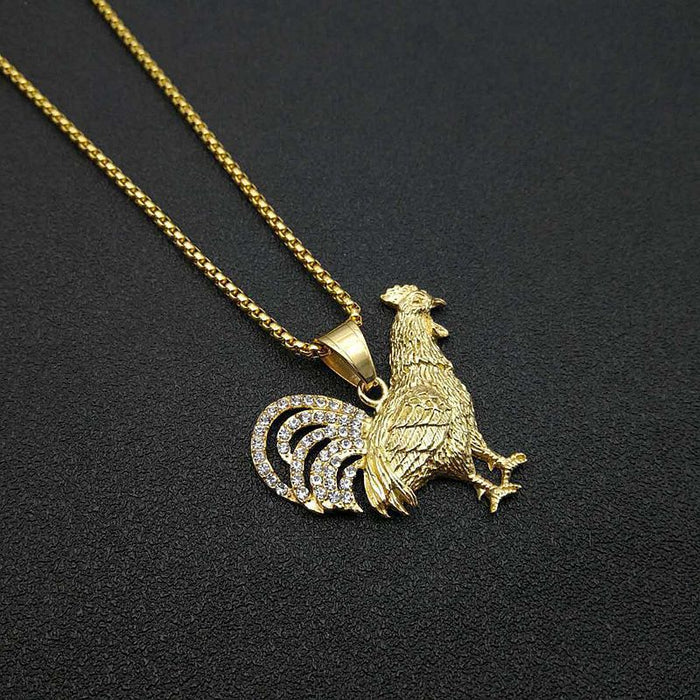 Wholesale Titanium Steel Gold Plated Diamond Chicken Necklace JDC-NE-ChengHan012