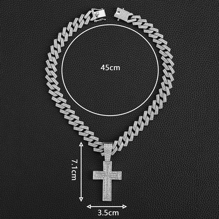 Wholesale Alloy Full Diamond Trend Rap Rhombus Men's Chain Necklace Jewelry