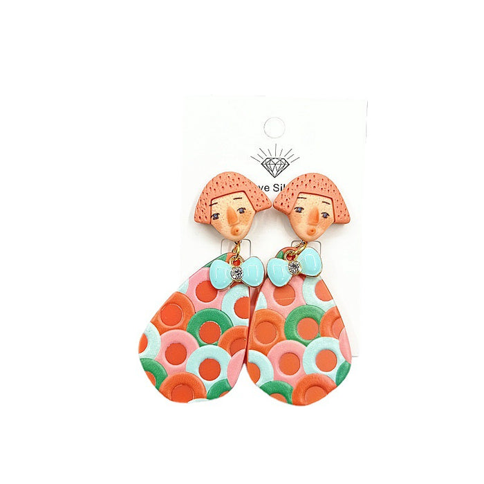 Wholesale Doll Ethnic Style Color Abstract Block Embossed Acrylic Simple Silver Earrings for Women