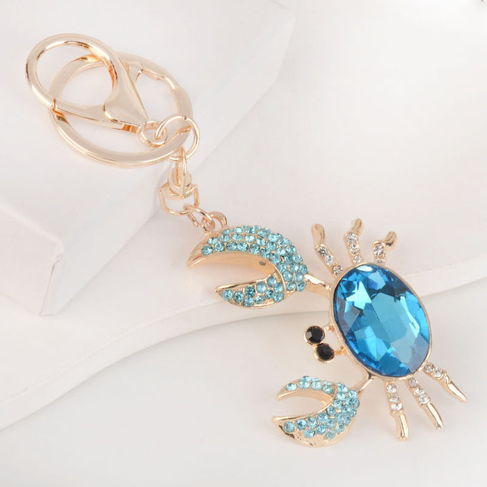 Wholesale Rhinestone Crab Keychain Cute Pink Metal Car Key Accessory Bag Charm Boutique Gift MOQ:3