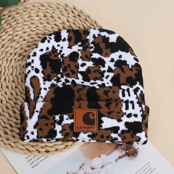 Wholesale Acrylic Cow Jacquard Knitted Hat JDC-FH-HongHong008