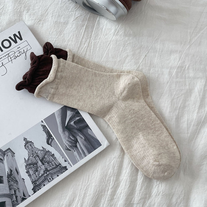 Wholesale Gray socks with color blocked double ribbed stacking socks, all season cotton, sweat absorbing