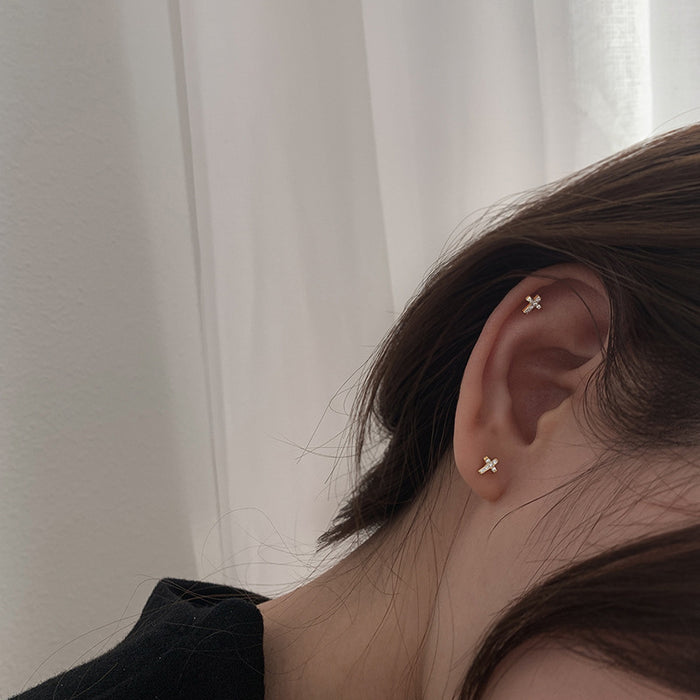 Wholesale Mini Diamond Cross Copper Stud Earrings JDC-ES-JinR001