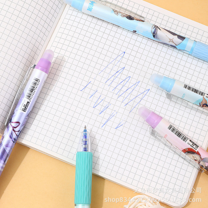 Wholesale Cartoon erasable pen blue easy to erase thermal gel pen student cute push erasable pen