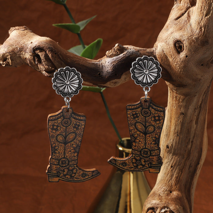 Wholesale Wooden Cut and Print Vintage Earrings All-match Small Style