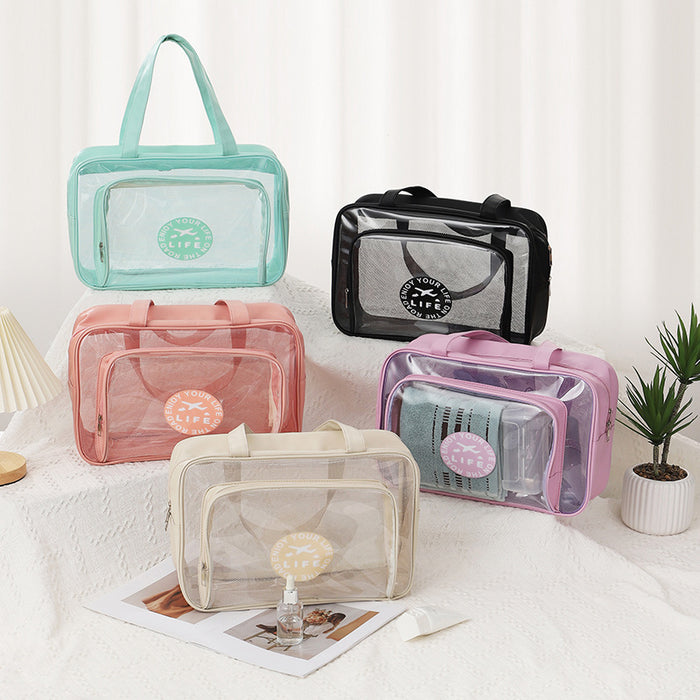 Wholesale PVC wash bag, hand-held single shoulder dry wet separation bag, waterproof makeup and wash storage bag