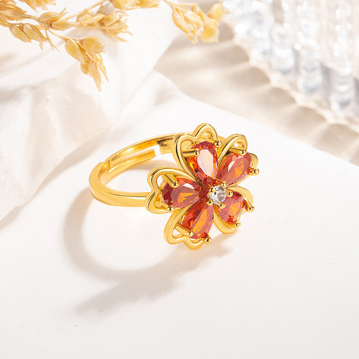 Wholesale Colorful Diamond Five-Petal Flower Disc Diamond Ring