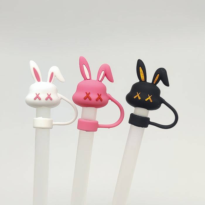 Wholesale Straw Dust-Proof Plug Food Grade Silicone Straw Cover Cartoon Rabbit Straw Plug