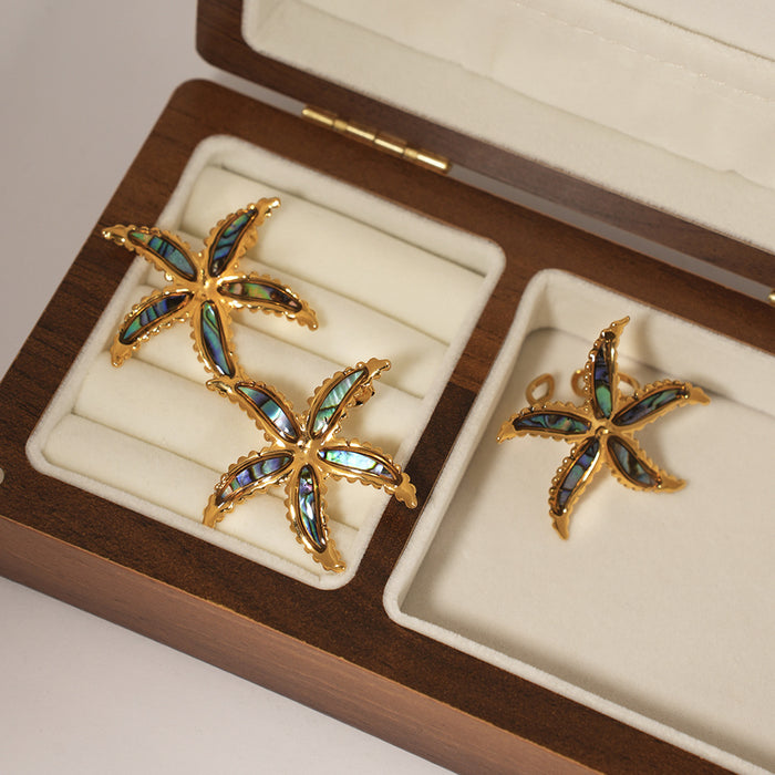 Wholesale Jewelry Stainless Steel Dripping Oil Sea Star Open Ring, Light Luxury, High Grade Handmade Decoration