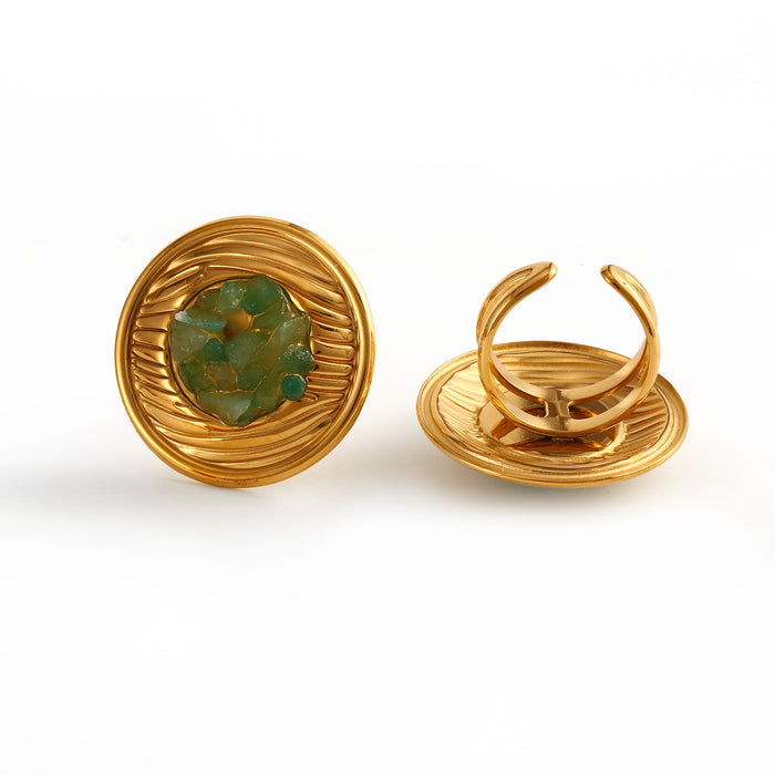 Wholesale New Fashionable Luxury Design Stainless Steel Circular Texture Set with Natural Stone Opening Ring and Earring Set